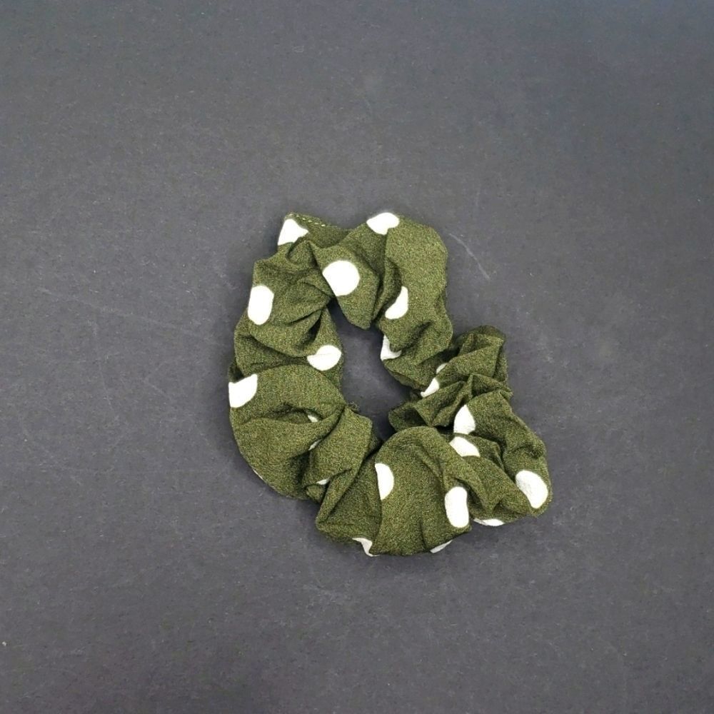 Green chiffon scrunchie with polka-dot